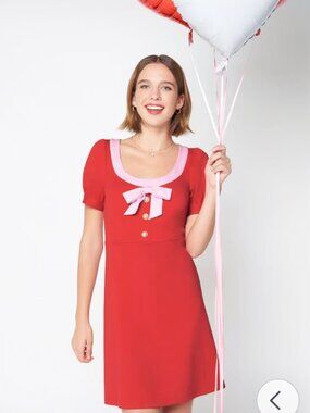 Modcloth Red & Pink Babydoll Dress